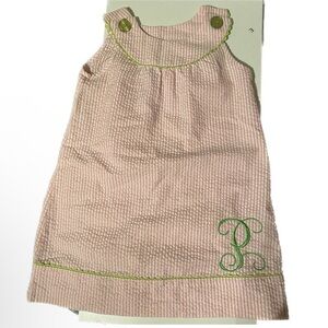 J Khaki Pink and white Dress Size 4T with embroidered “P”